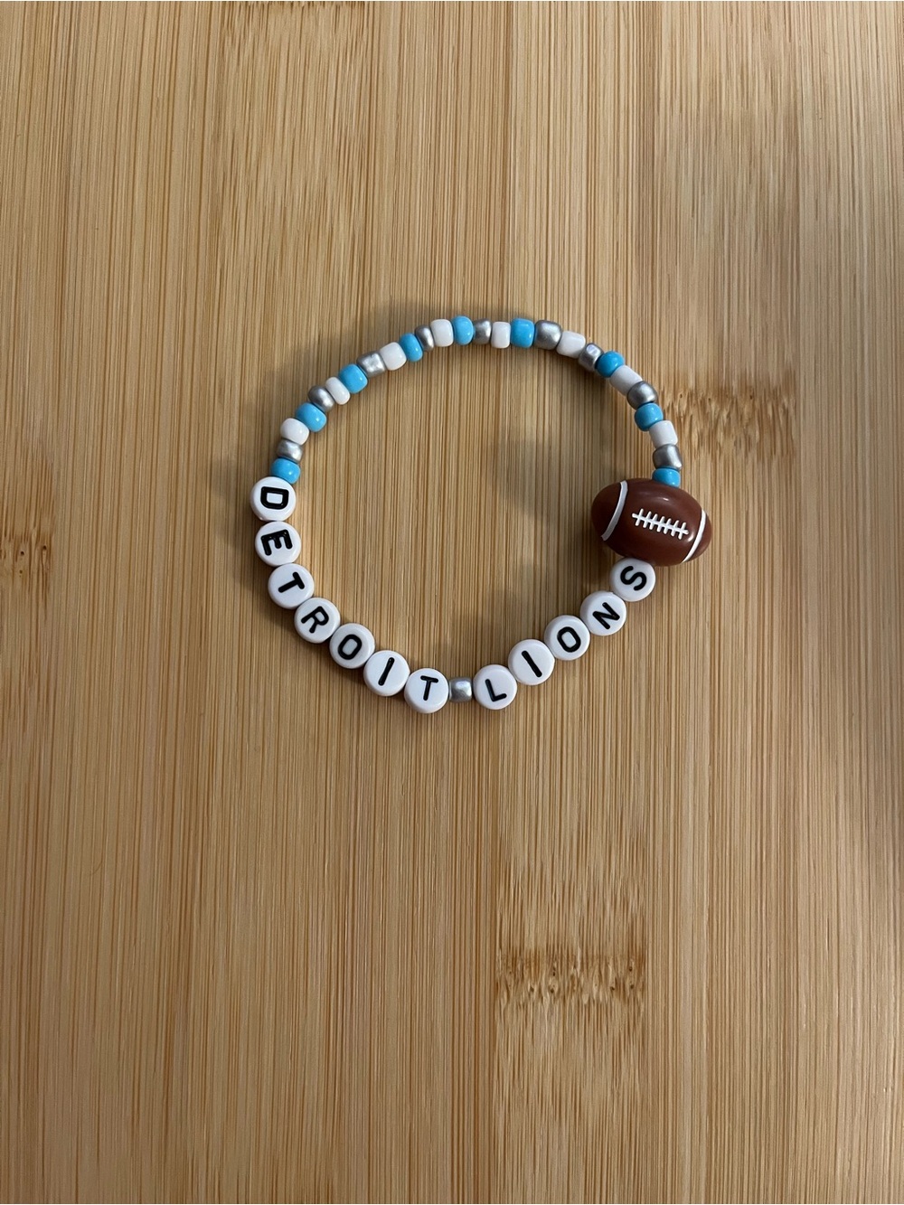 Detroit Lions Beaded Bracelet - Blue & White Football Charm